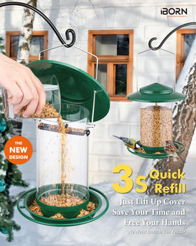 iBorn fixed stainless-hanger resists wind and keeps feeder steady.