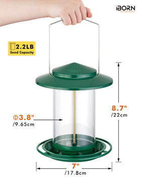 iBorn bird feeder with port-control flow keeps seed evenly distributed.