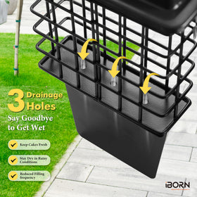 iBorn Metal Suet Feeder easy refill with flip-top design for quick maintenance.