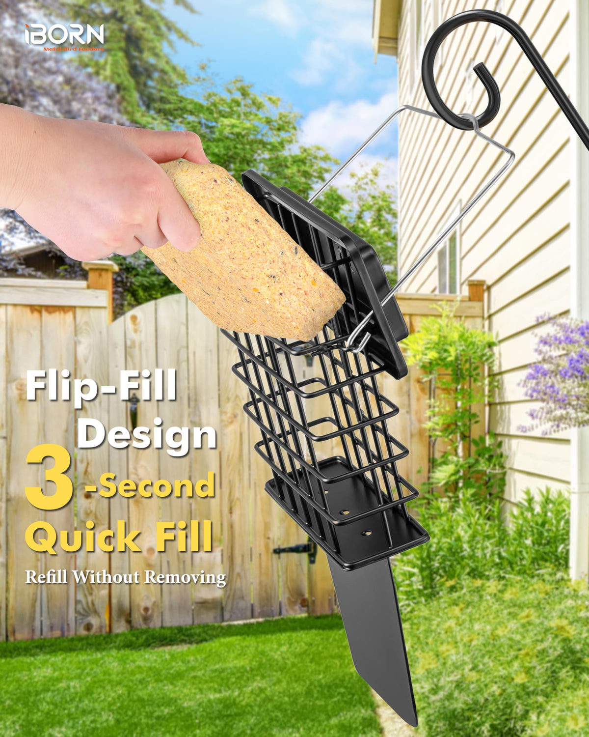 iBorn Metal Suet Feeder designed for outdoor hanging in all weather.