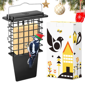 iBorn Metal Suet Feeder with Tail Prop offers stable woodpecker feeding outdoors.