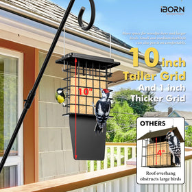 iBorn Metal Suet Feeder all-metal construction withstands outdoor conditions.
