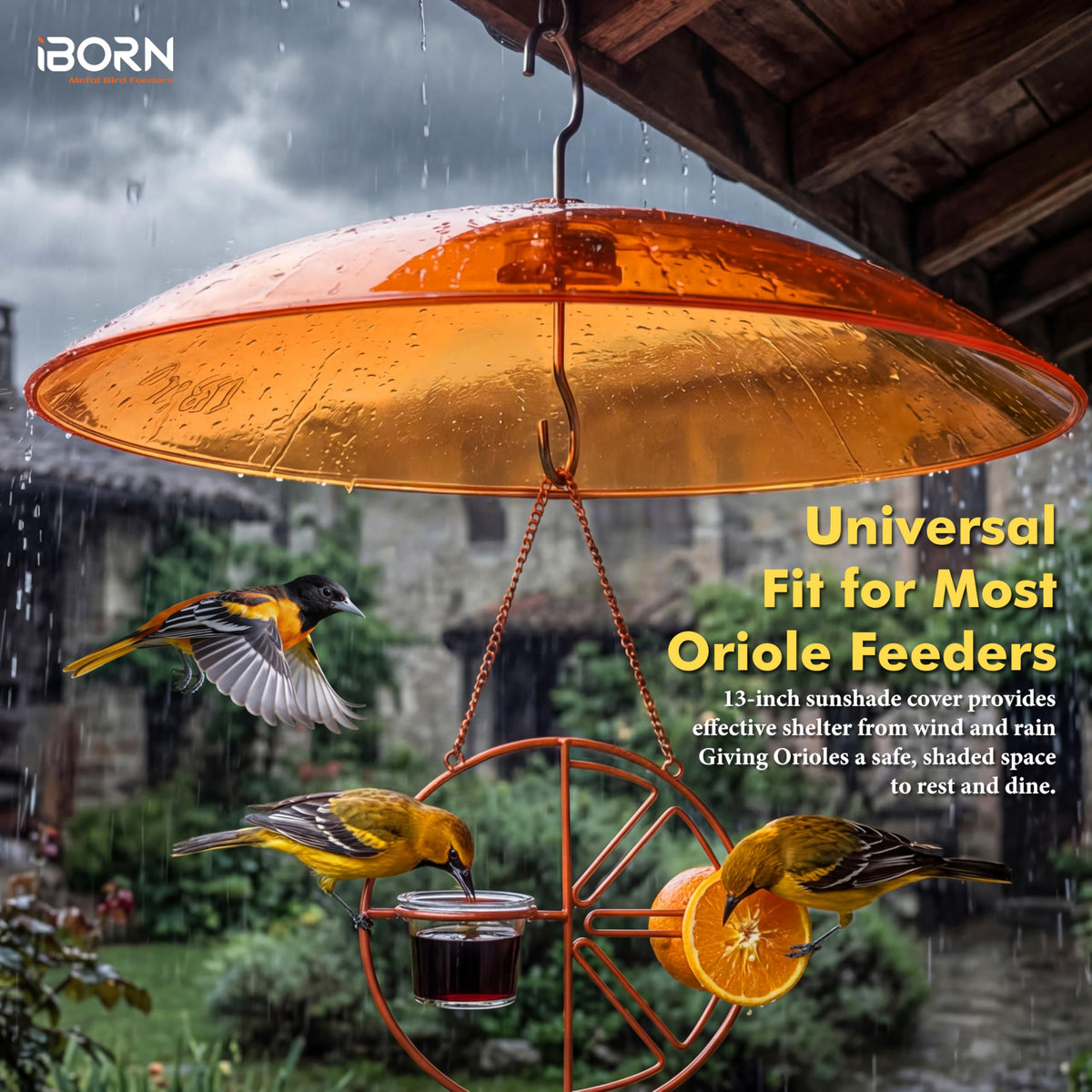 iBorn orange sunshade cover adds color and attracts orioles to the feeder