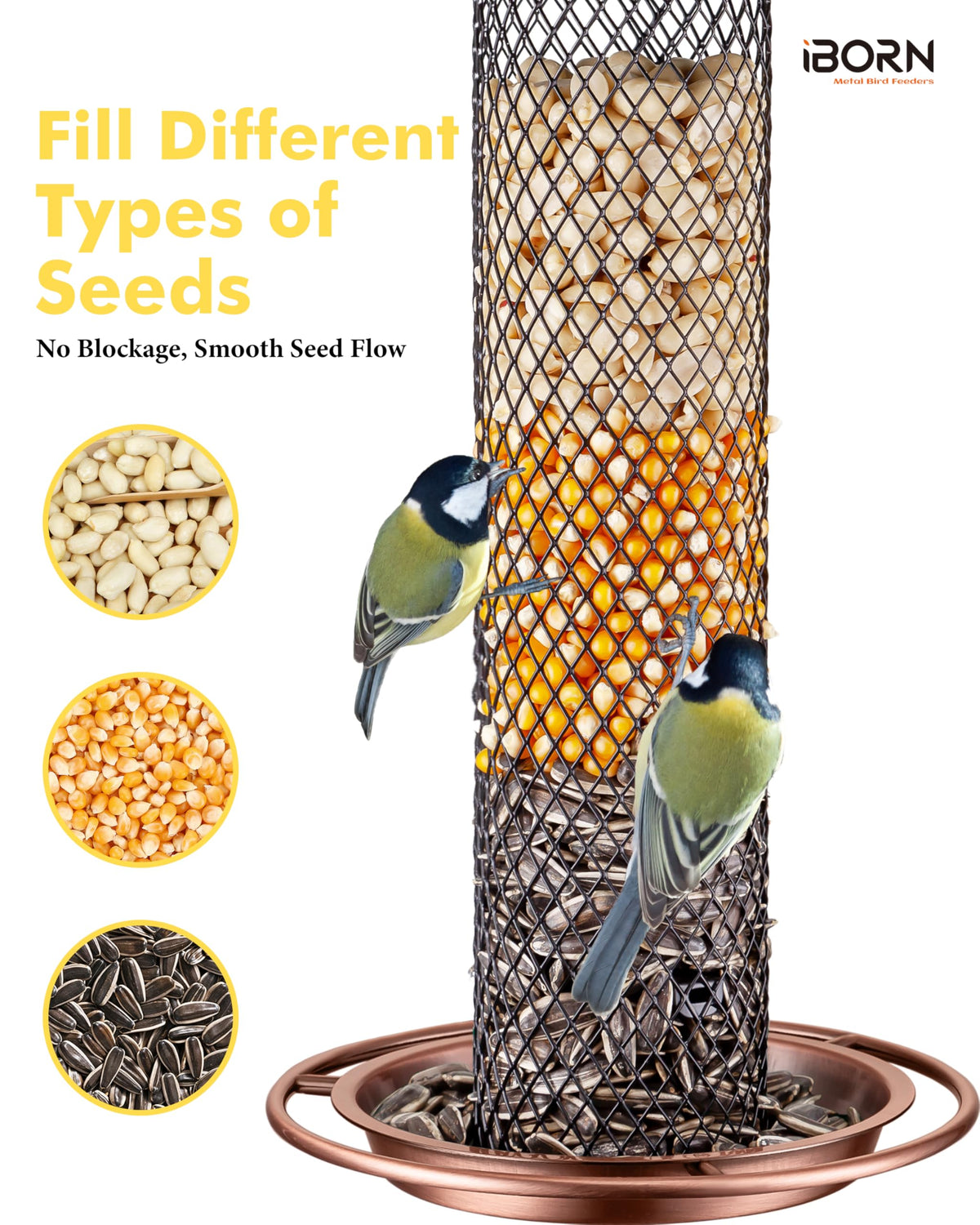 iBorn Peanut Bird Feeder 13.5 inch mesh tube delivers broad seed access
