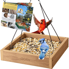 iBorn platform bird feeder tray outdoors, 10.6x10.6 inches, stable backyard feeding station.