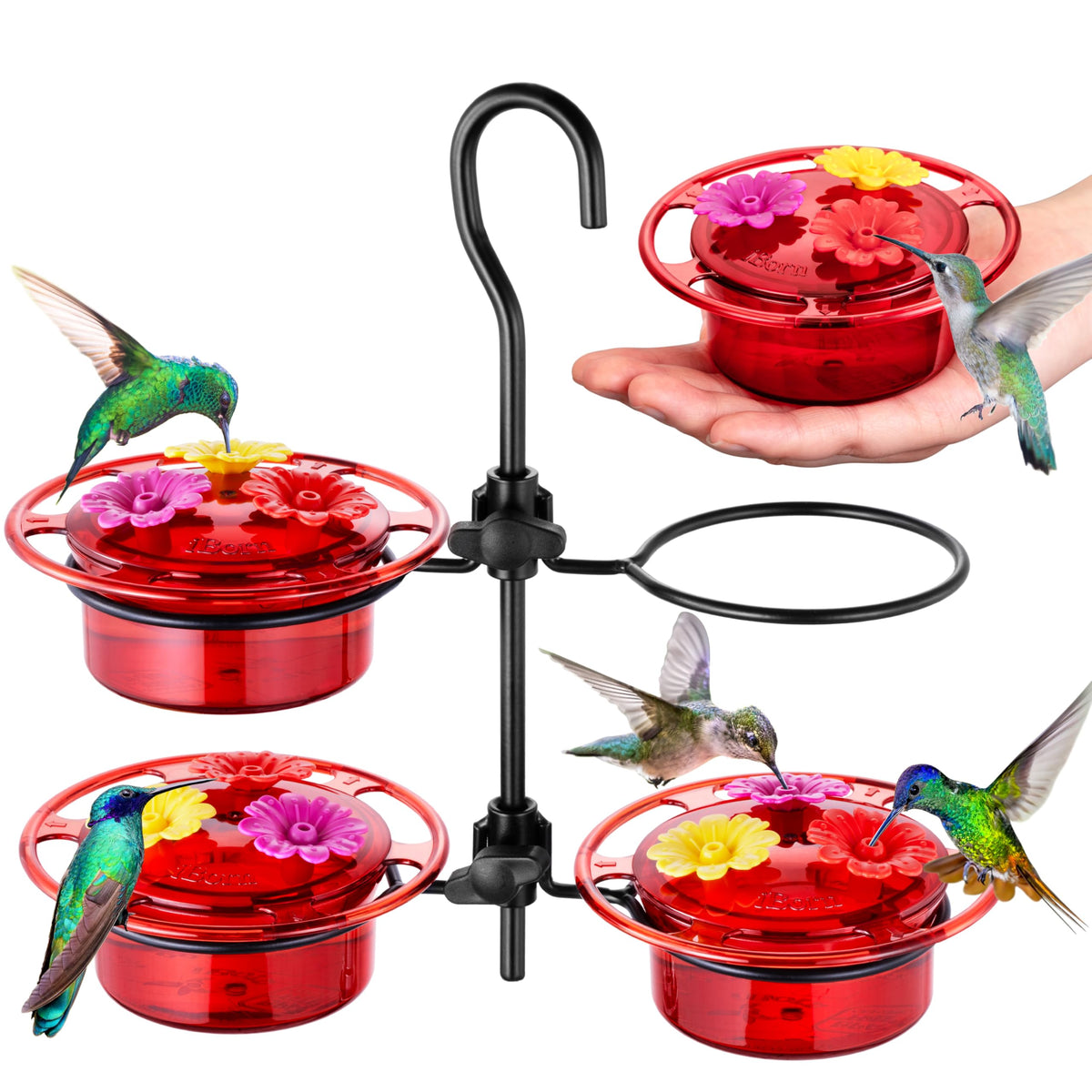 iborn small hummingbird feeder with 4in1 ports offering easy multi-bird feeding