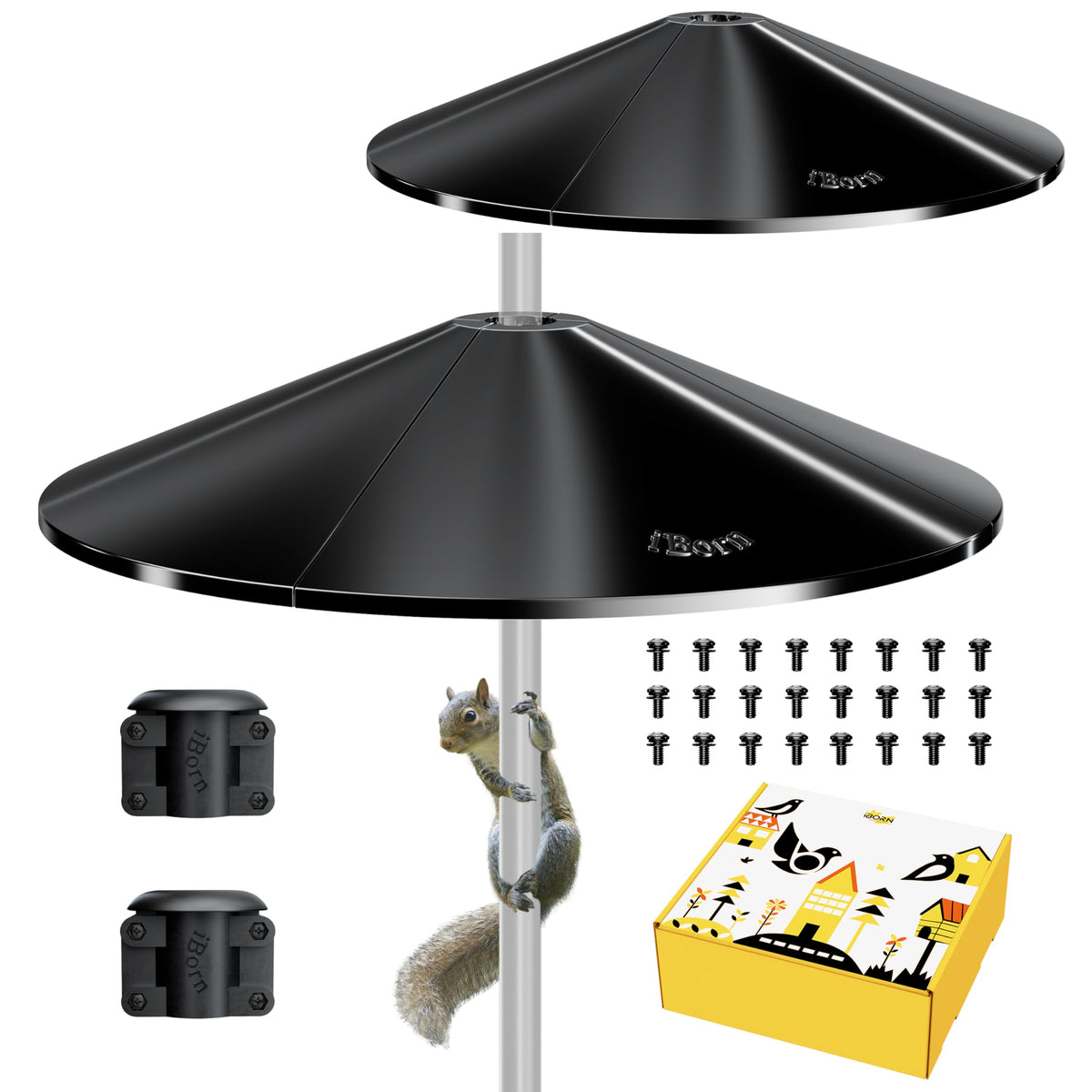 iBorn Squirrel Baffle oversized 19.5-inch front view protects feeders from squirrels.