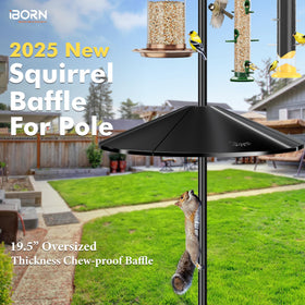 iBorn squirrel-proof design minimizes mess around outdoor feeders.