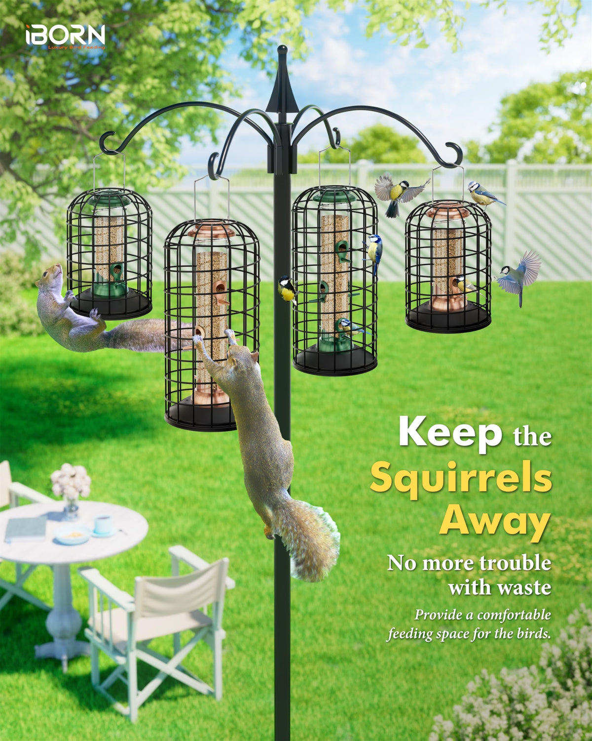 iBorn squirrel proof lid prevents food theft while birds feed