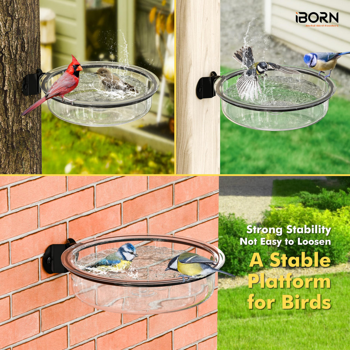 iBorn durable metal mount with screws provides strong wall or post anchoring.