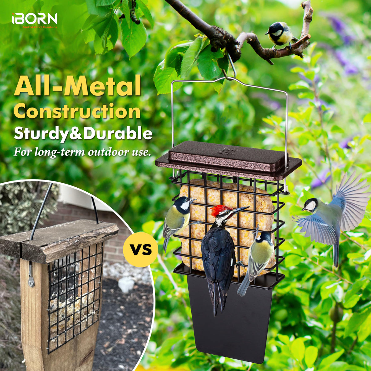 iBorn Suet Feeder fixed metal hanger prevents wind sway