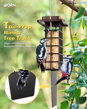 iBorn Suet Feeder tall grid area offers ample perching space for woodpeckers