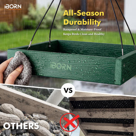 iBorn waterproof durable composite demonstrates all-weather resilience for garden birds.