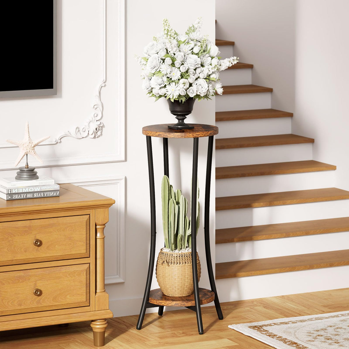 IBUYKE 30-inch plant stand side view shows slim footprint for corner placement.