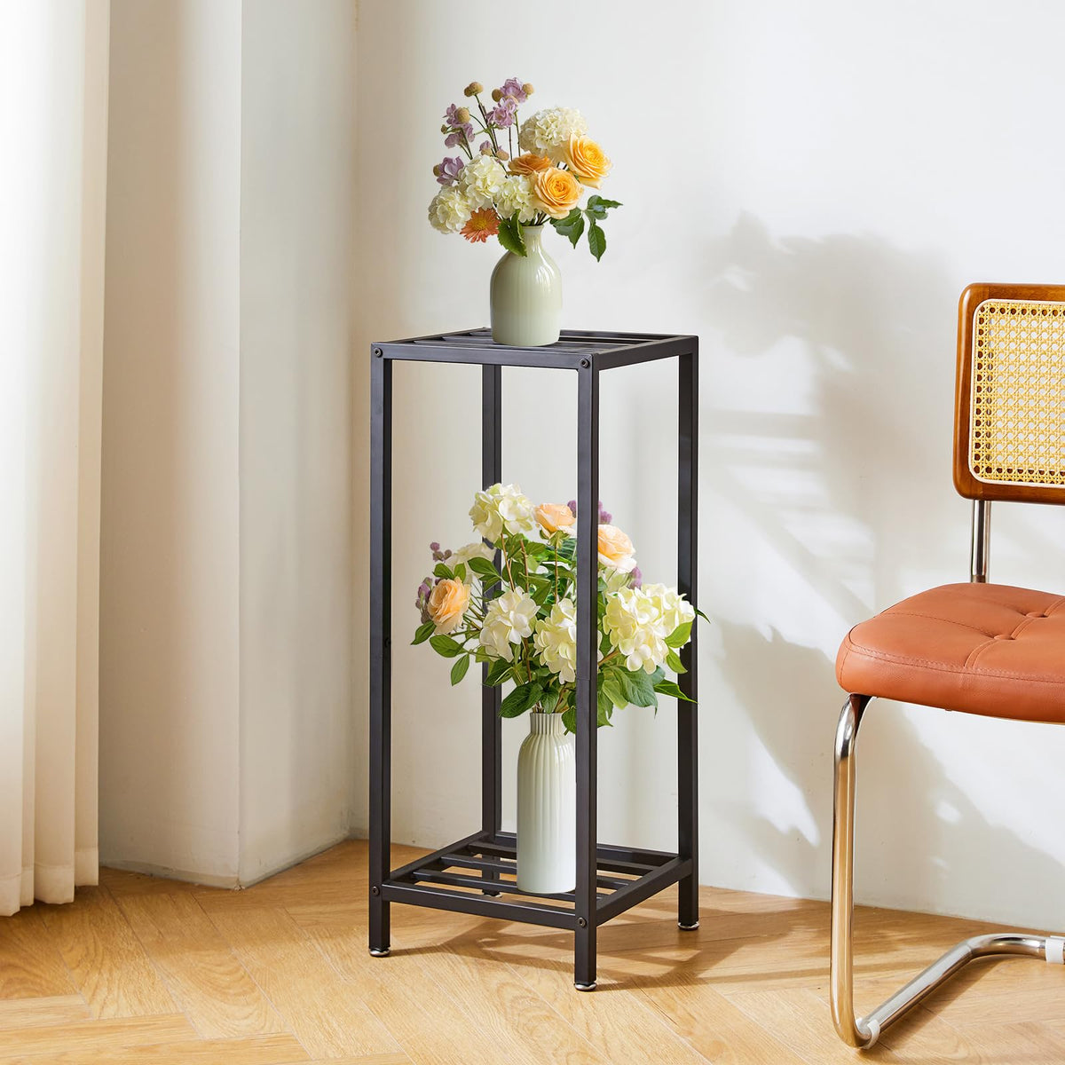 IBUYKE modern square plant shelf black front view suits contemporary living rooms
