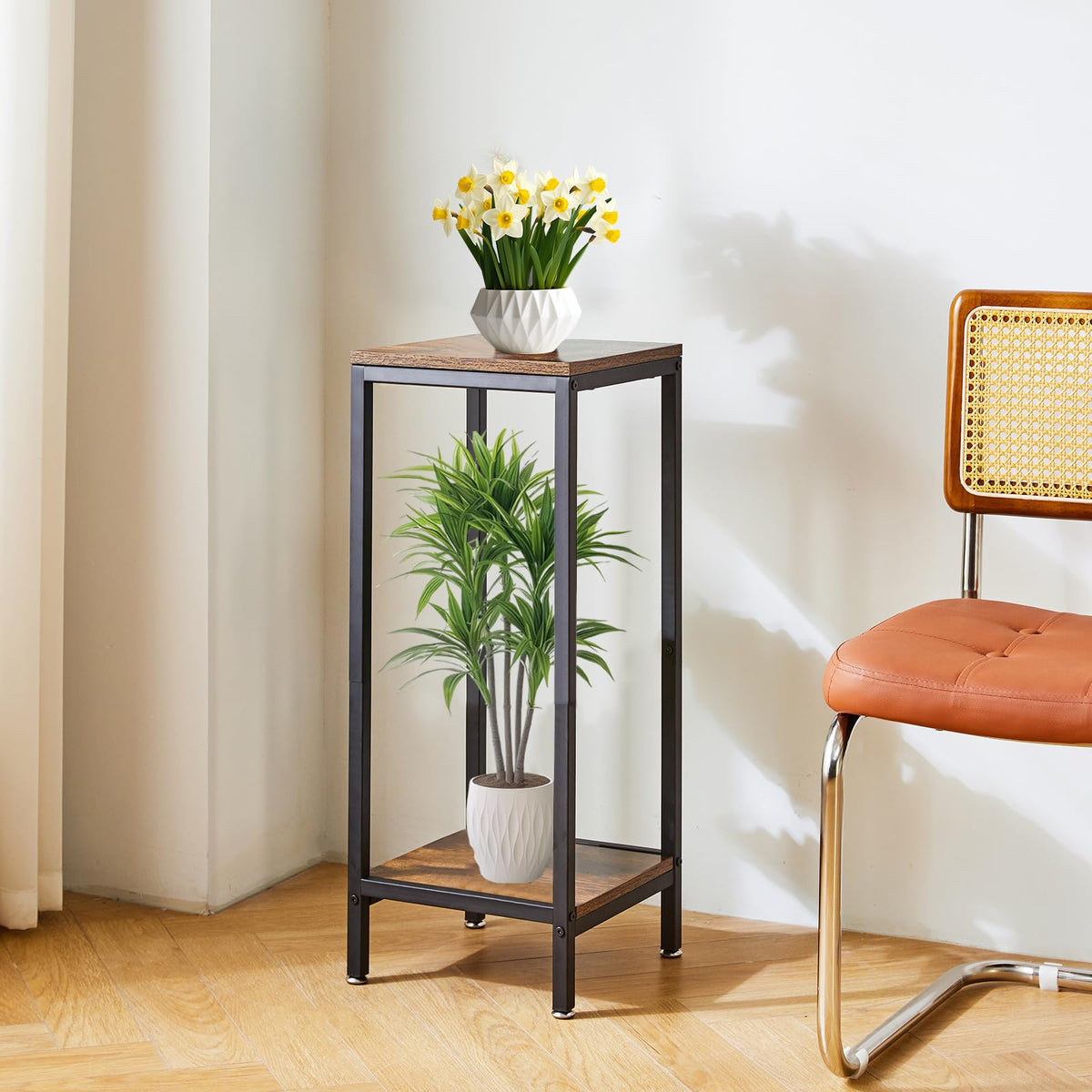 IBUYKE modern square plant shelf blending with decor and pots