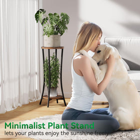 IBUYKE woodgrain detail on plant stand enhances rustic charm and durability.