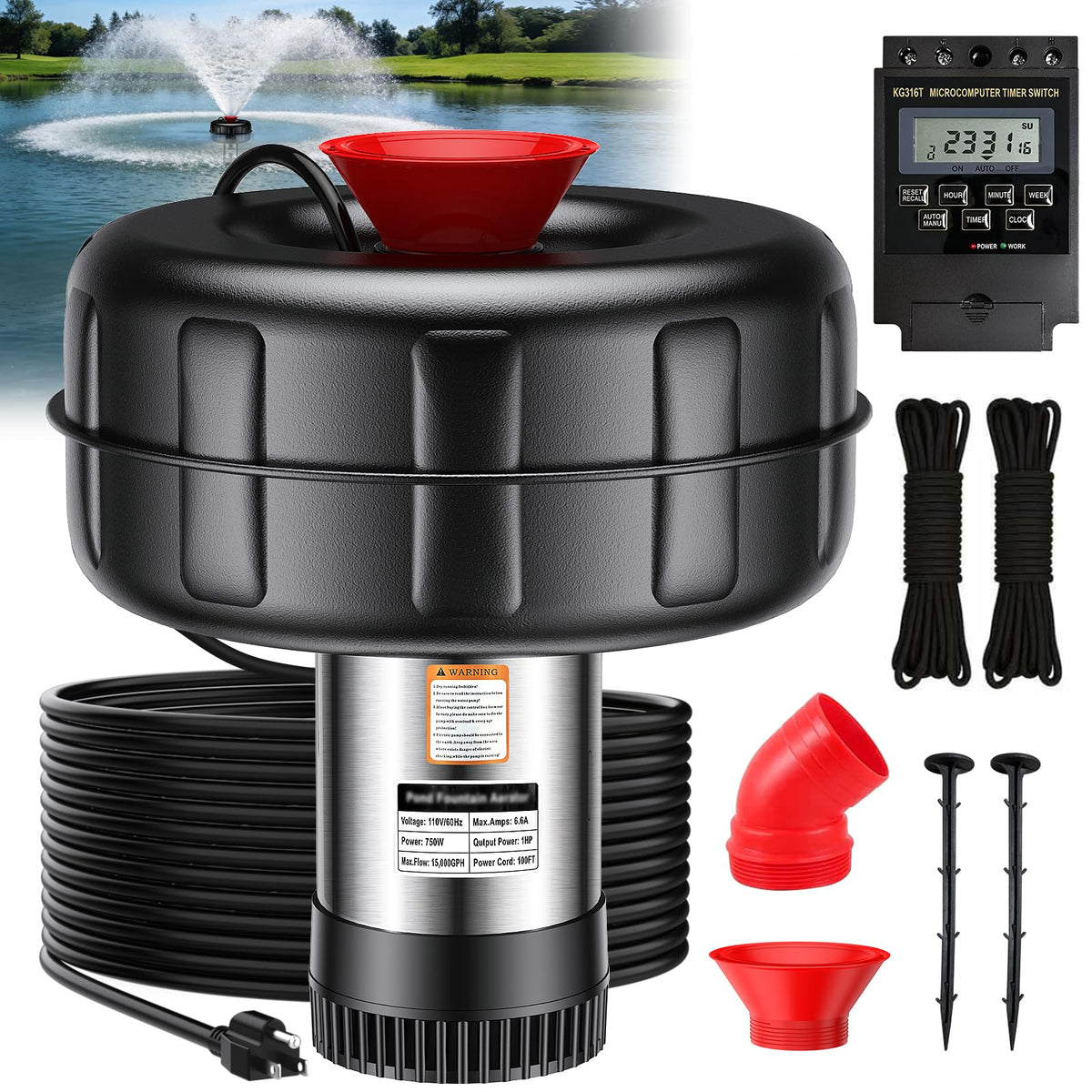 iCapeson pond fountain aerator unit in action delivering strong water circulation
