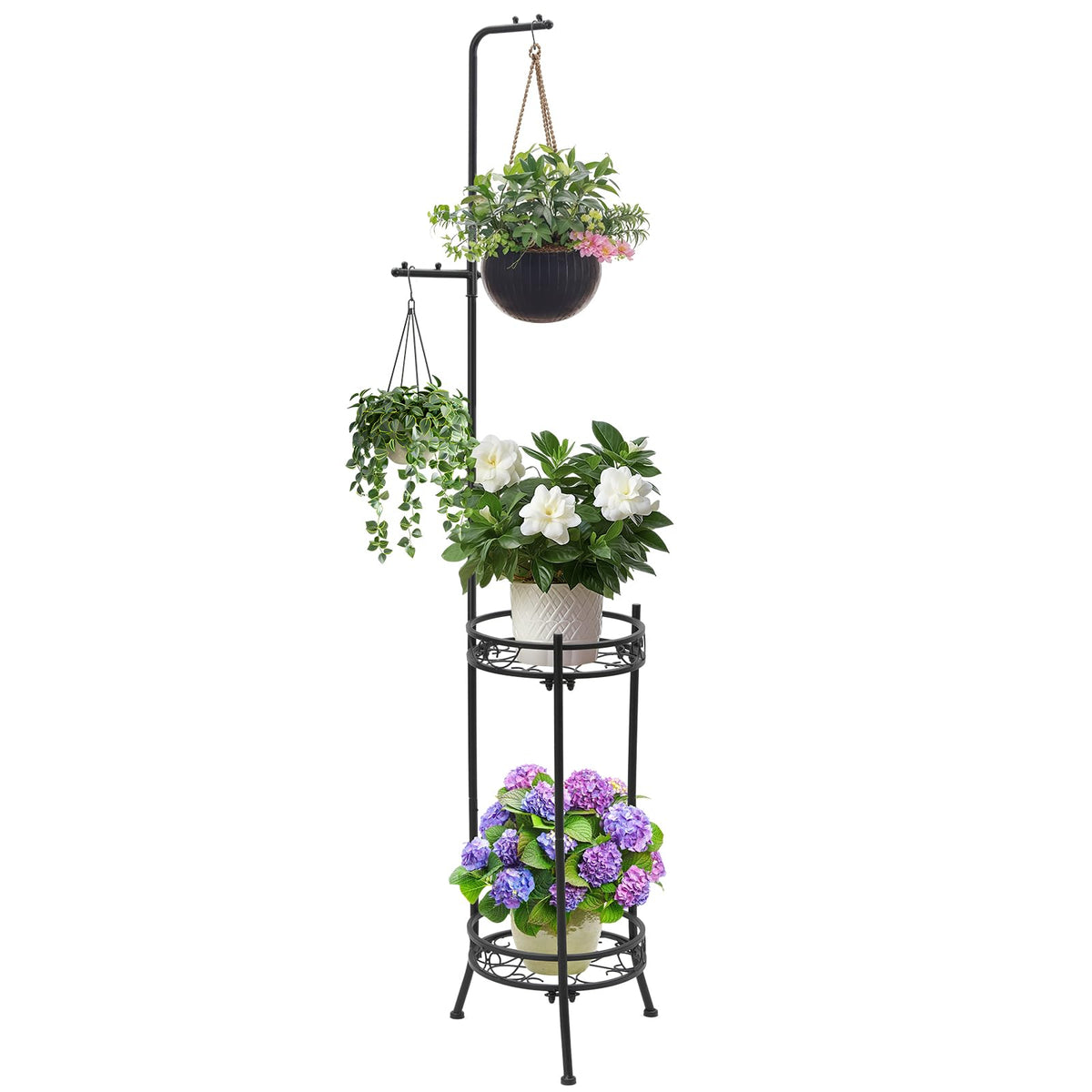 Icewogo adjustable plant stand showcases top hanging space for tall indoor plants.