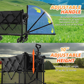 iChuvo wagon with adjustable-height ergonomic handle helps pull on slopes.