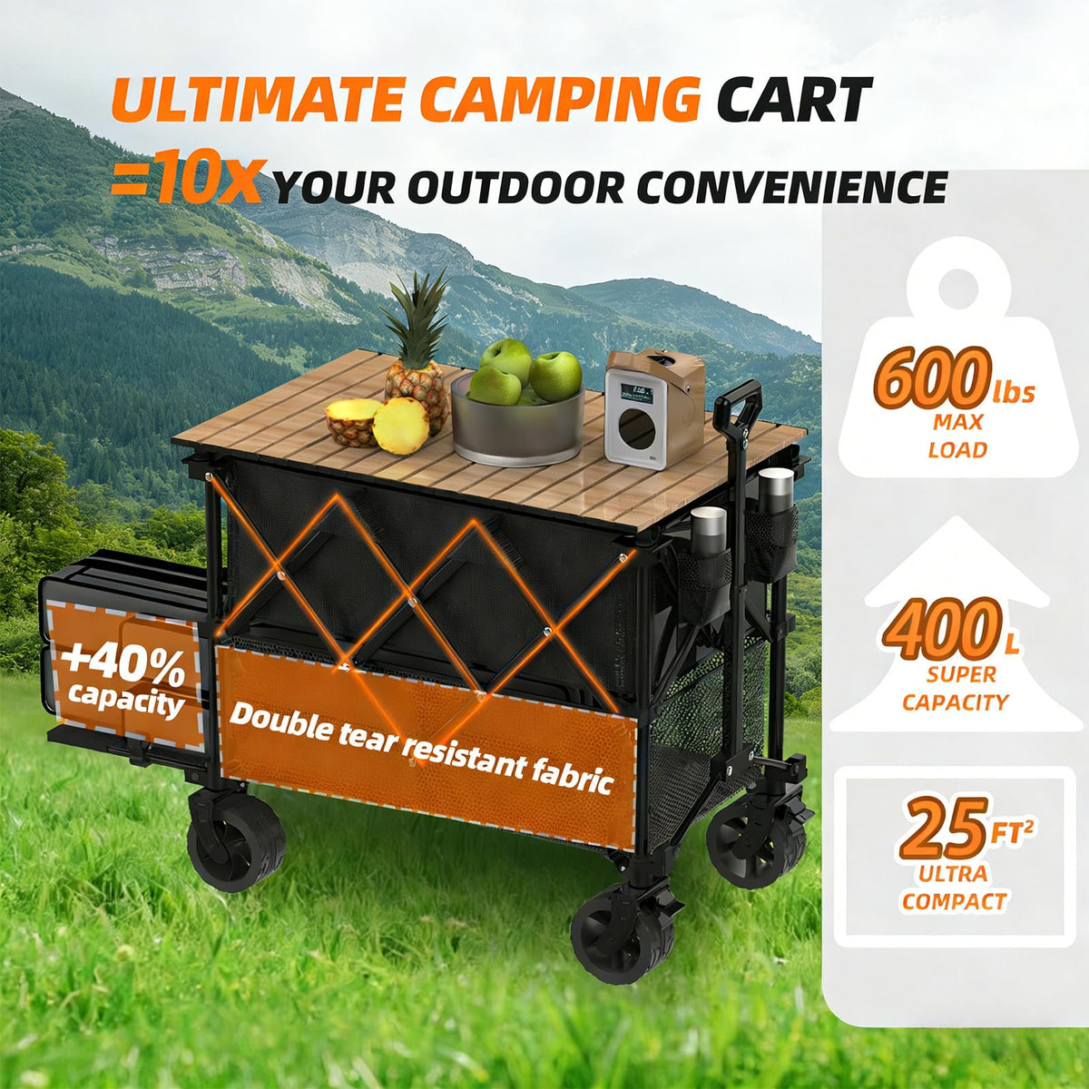 iChuvo heavy-duty wagon with steel frame supports up to 600 lbs for rugged outdoor use.