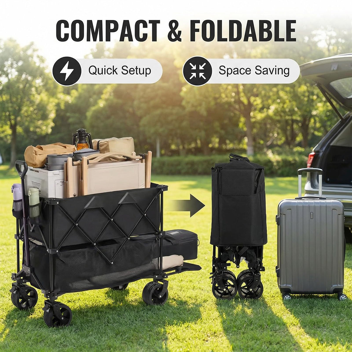 iChuvo wagon includes side pockets and cup holders for small items.