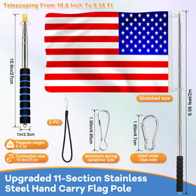 ICOMEY collapsible handheld flag pole shown in compact travel form