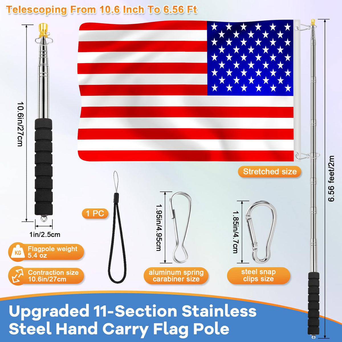 ICOMEY flag pole retracted compact for easy carrying