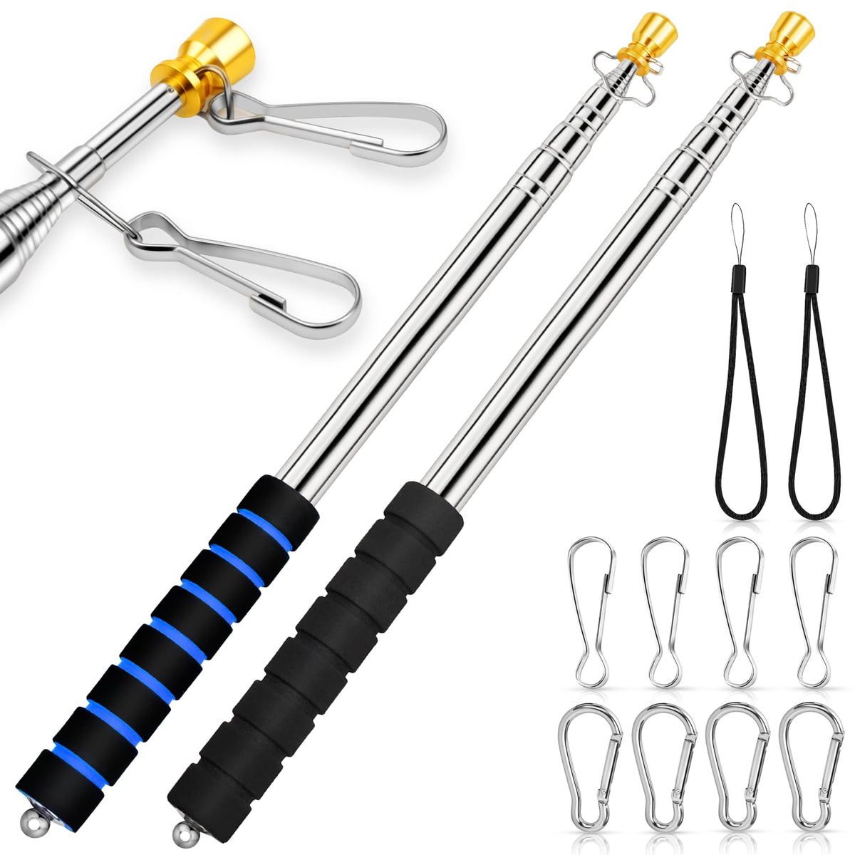 ICOMEY 2-pack telescopic flag pole extended to 9.8 ft for flag display.