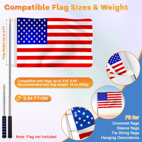 ICOMEY flag pole with two clip styles to fit different flags.