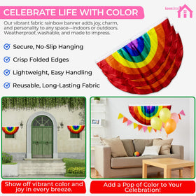 Iconikal 6-color rainbow bunting provides a rich festive backdrop.