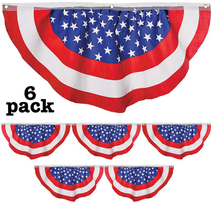 Iconikal American flag bunting half-fan with blue stars, ideal for outdoor porch decor.