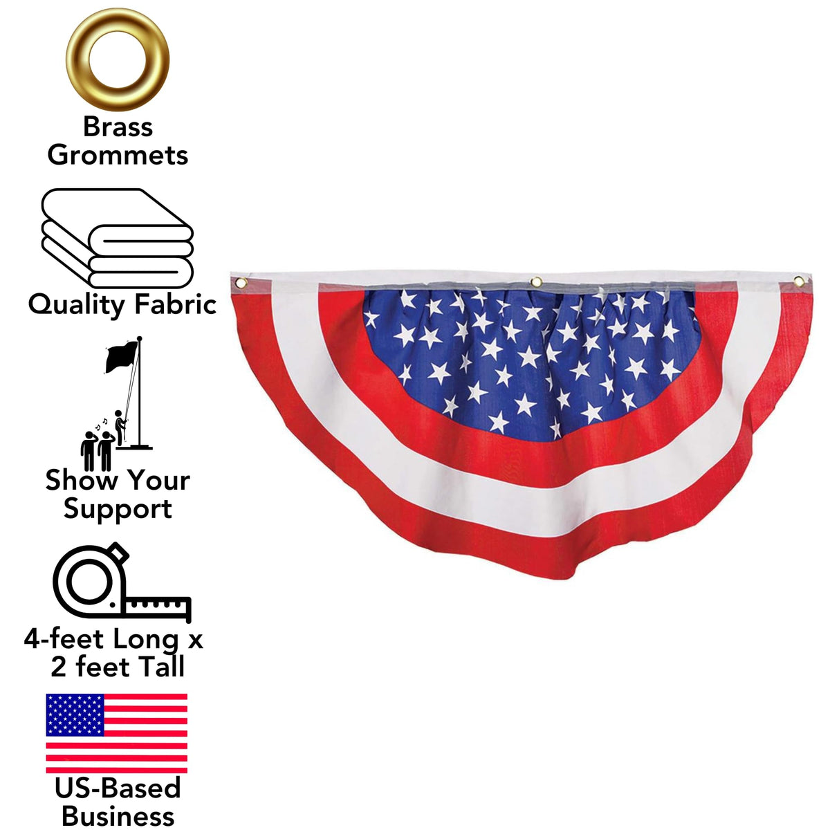 Iconikal American flag bunting half-fan with red-white stripes, great for festive celebrations.