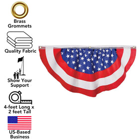 Iconikal American flag bunting half-fan with red-white stripes, great for festive celebrations.