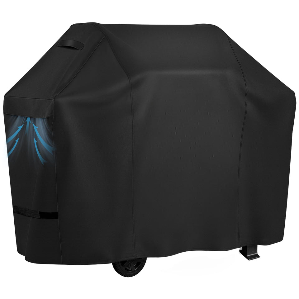 iCOVER 75-inch grill cover protecting a backyard grill from rain and dust
