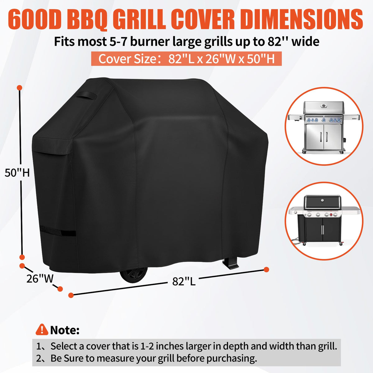 iCOVER heavy-duty 600D fabric blocks rain and wear to preserve your grill finish.