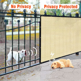 iCover Privacy Screen mounted on wooden fence and railings.