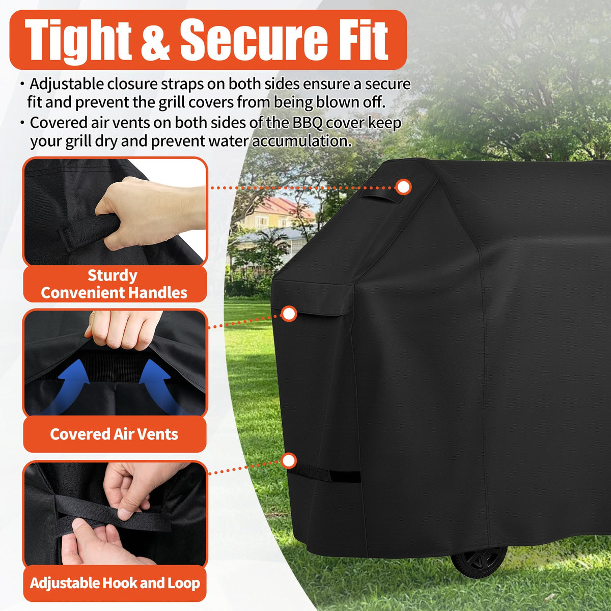 iCOVER wind-resistant design with adjustable straps keeps the cover in place