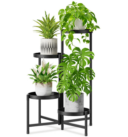 iDavosic.ly 4-tier plant stand for indoor and outdoor spaces with roomy trays.