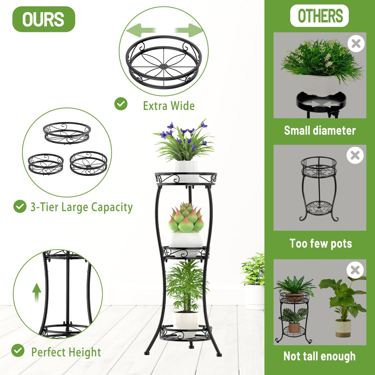 iDavosic.ly black metal plant stand stability with three-legged base