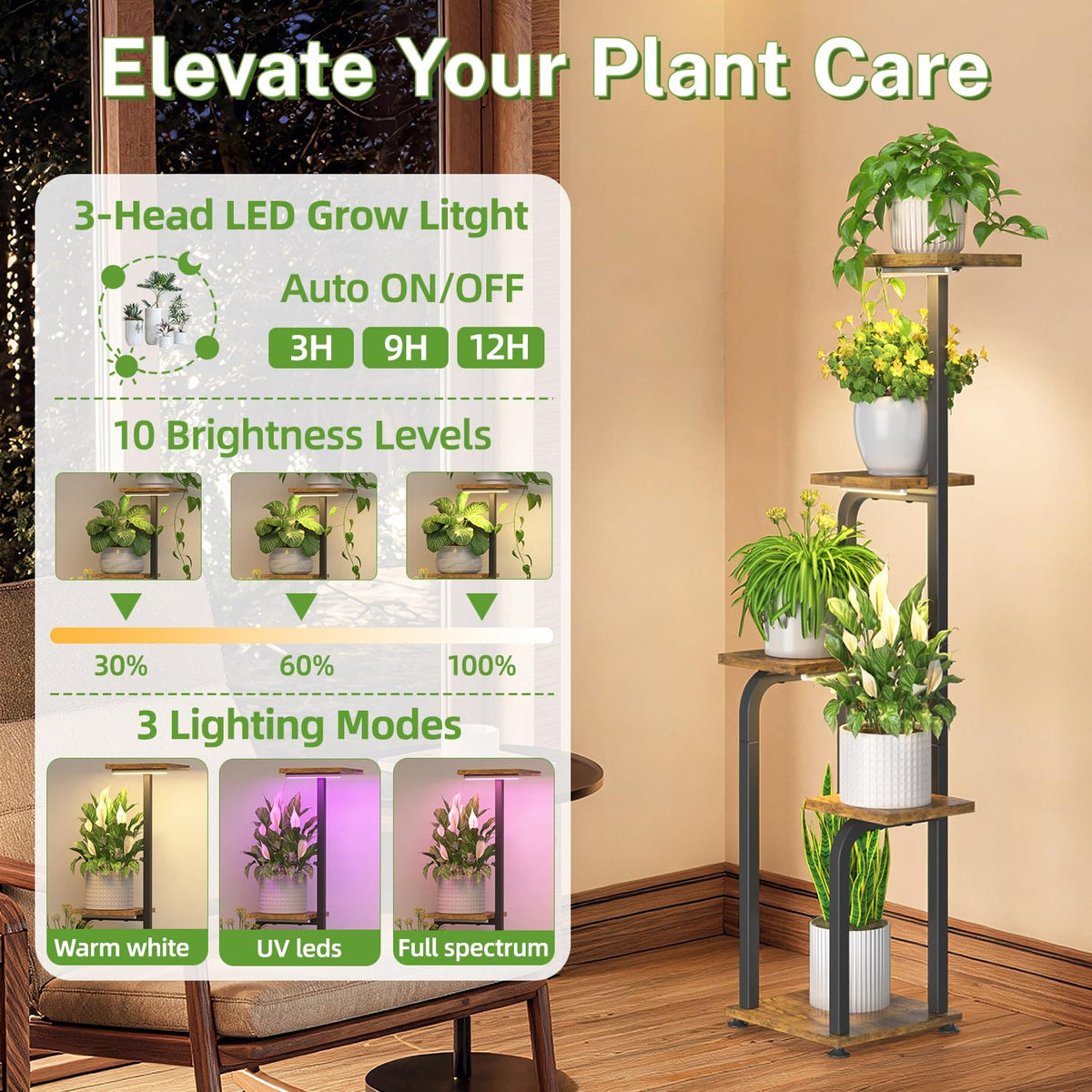 iDavosic.ly corner display rack for living room creates vertical plant arrangements