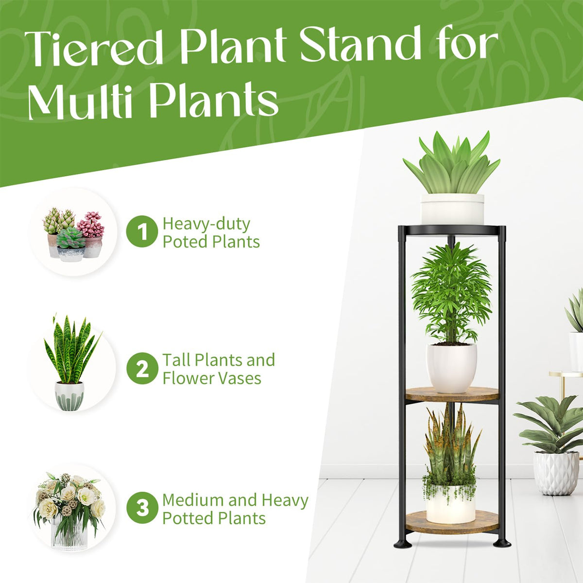 idavosic.ly heavy-duty metal stand offers strong load bearing for medium to large pots