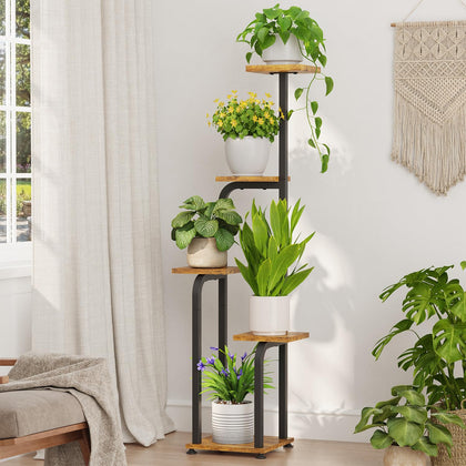 iDavosic.ly tall plant stand with four tiers in a living room corner for indoor greenery
