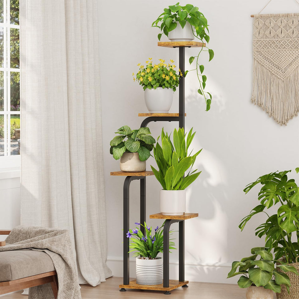 iDavosic.ly tall plant stand with four tiers in a living room corner for indoor greenery