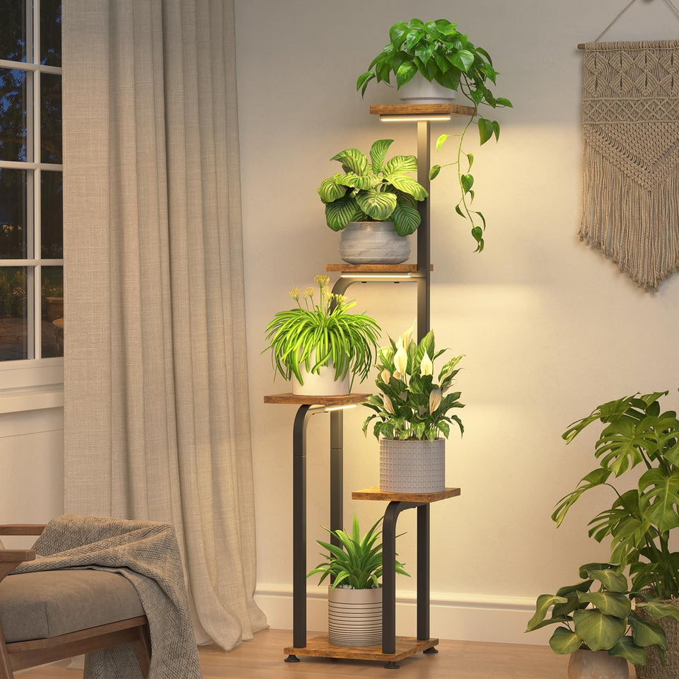 iDavosic.ly tall plant stand with grow light highlighting indoor greenery and healthy display