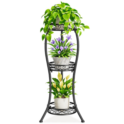 iDavosic.ly three-tier plant stand front view highlights sturdy metal construction and ample space