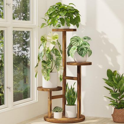 idavosic.ly 3-tier plant stand angle view, sturdy pine for stable displays.