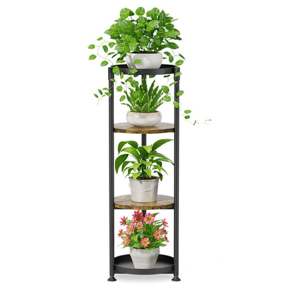 iDavosic.ly 4-tier corner plant stand with round design, ideal for space-saving plant organization.