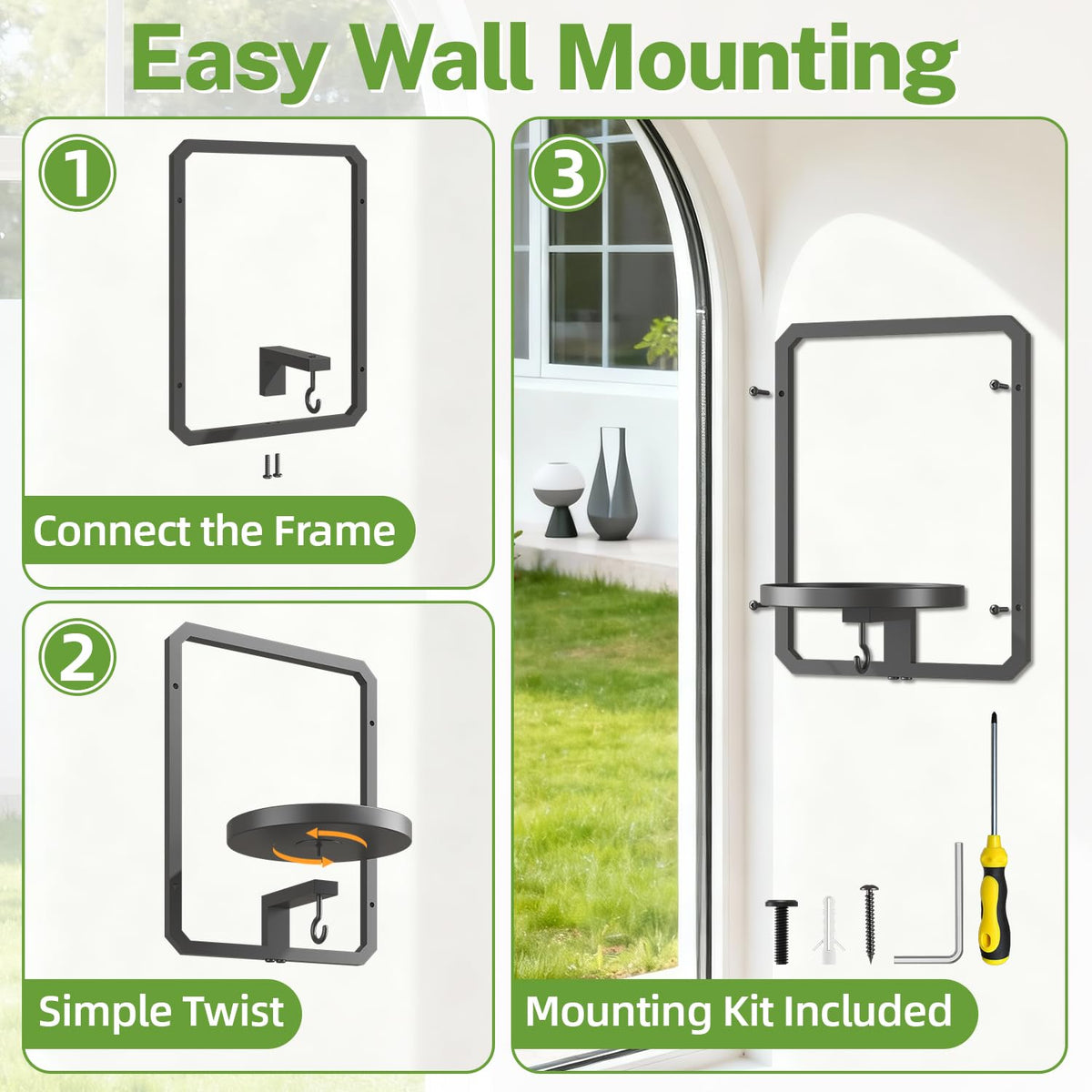 idavosic.ly wall-mount anchors included for fast, secure installation