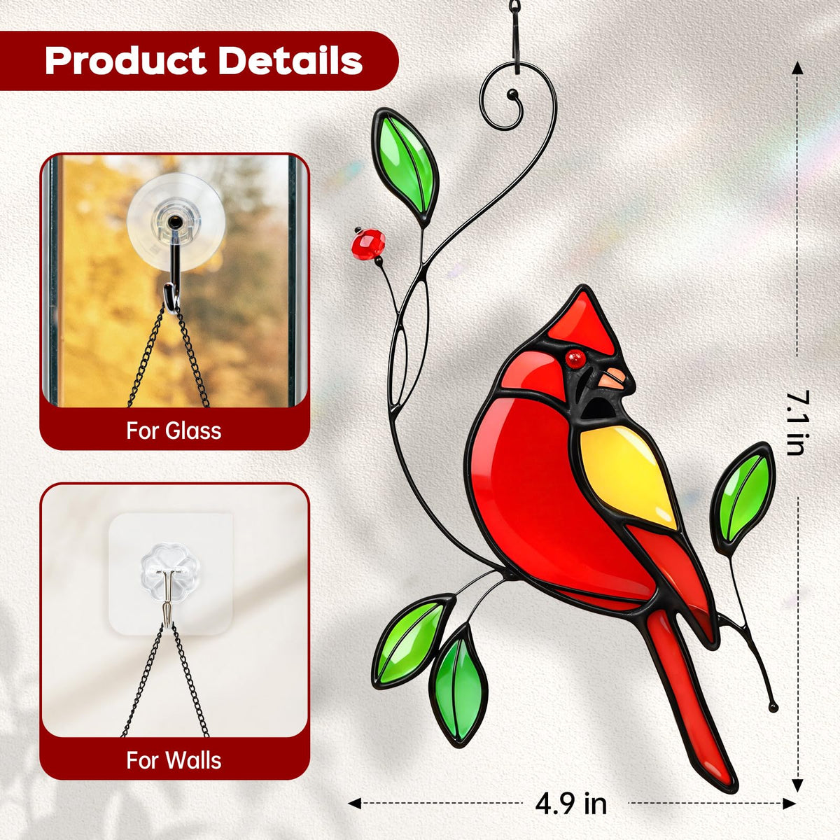 IDEA SHOW living room cardinal suncatcher adds character to any space.